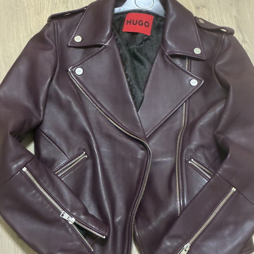 Boss burgundy purple biker leather jacket, size XS/S
