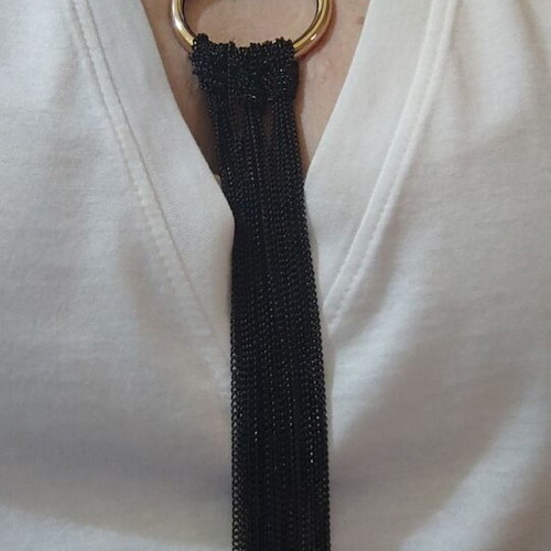 Long gold necklace with black chains new, heavy piece