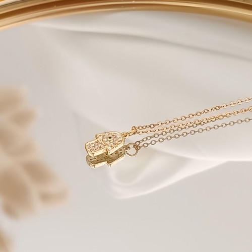 Stainless steel 18K necklace with Fatima hamsa pendant and zircon new