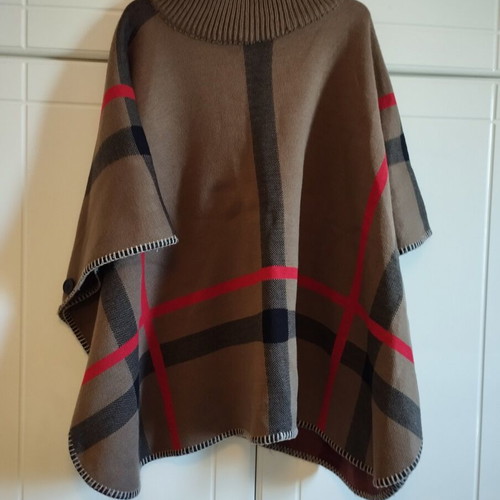Camel check poncho-cape with turtleneck like new, one size