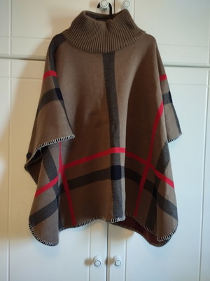 Camel check poncho-cape with turtleneck like new, one size