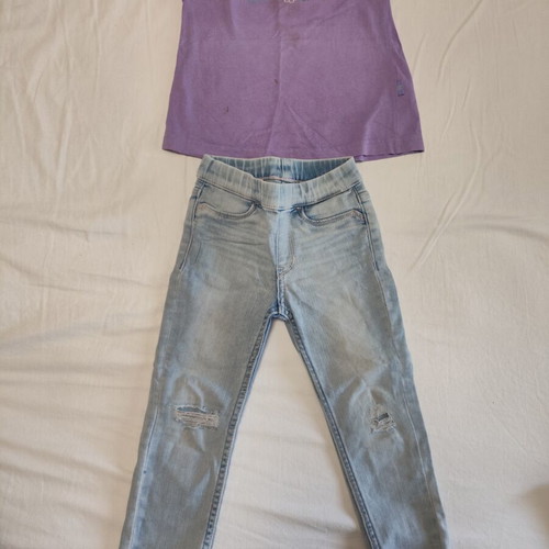 Girls' denim pants and purple blouse set used with marks