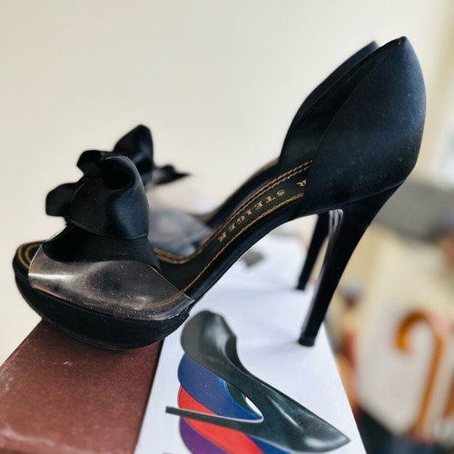 Walter Steiger satin sandals with transparency like new, black
