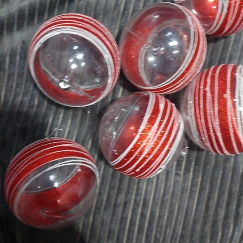 Set of 7 Candy Cane Christmas balls like new, red and white