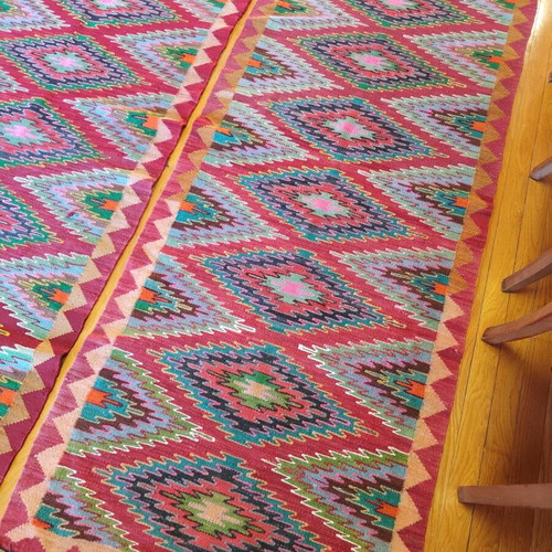 Handmade loom-woven rugs used, set of 3, various sizes
