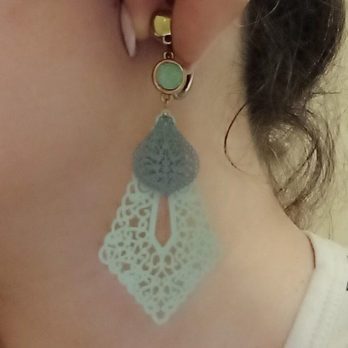 Dangling earrings like new with shades of gray, mint, and gold