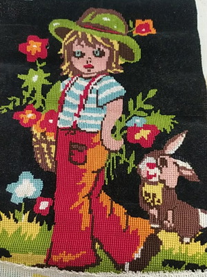 Children's embroidery on black velvet background new 23x34 cm