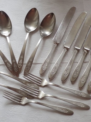 Silver-plated cutlery set used, 15 pieces antique Art Deco 1920s