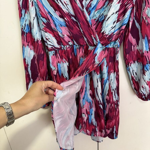 Shein wrap dress large with abstract print like new, pink multicolor
