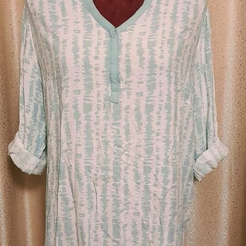 Seasons long-sleeve blouse like new, white with mint, size L