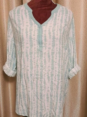 Seasons long-sleeve blouse like new, white with mint, size L