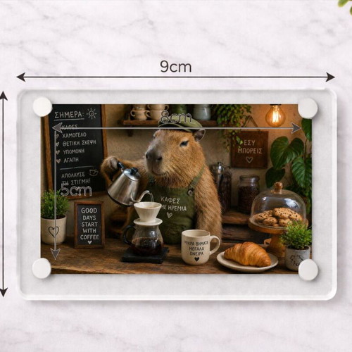 Acrylic Coffee Capybara fridge magnet new, coffee & calm vibes