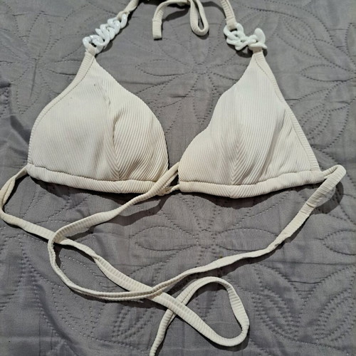 Women's bikini used with ribbing and decorative chains, size S, white