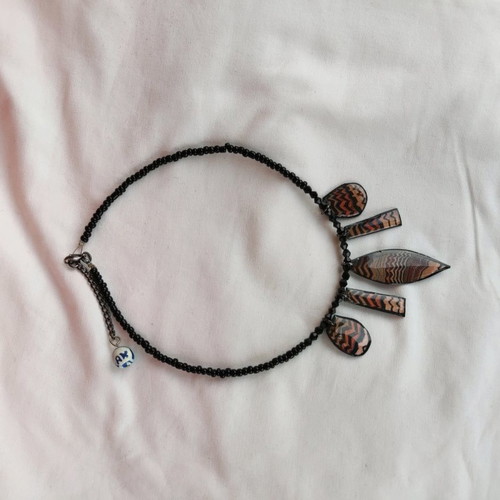 Handmade necklace new with glass beads, crystals and liquid glass