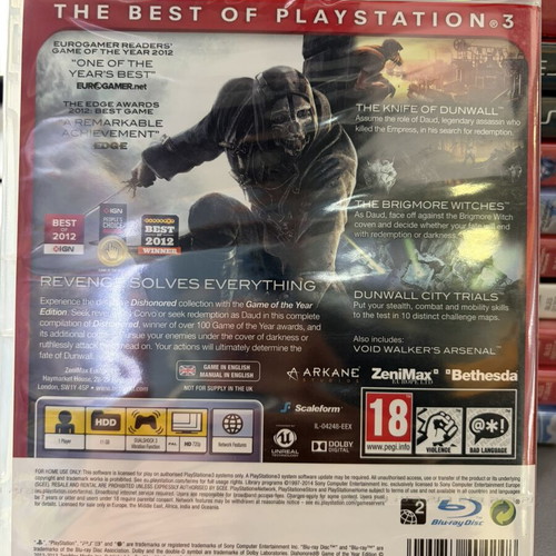 Dishonored Game of the Year Edition PS3 new