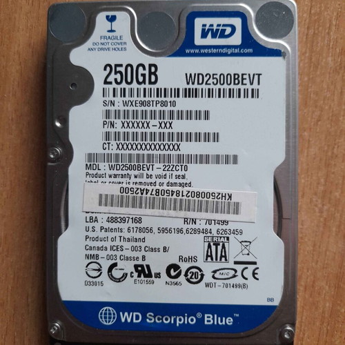 Western Digital 250GB SATA2 2.5" hard drive used