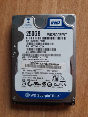 Western Digital 250GB SATA2 2.5" hard drive used