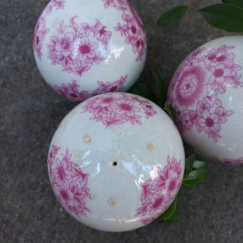 Vintage Japanese porcelain decorative spheres set pink floral