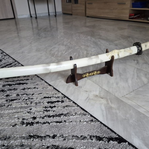 White Katana decorative sword like new with wooden stand