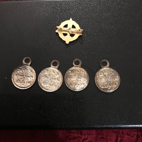 War Disabled Veteran Pin 1940-1945 used with 4 metal religious charms