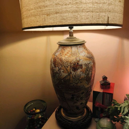 Antique authentic Satsuma porcelain lamp XL like new