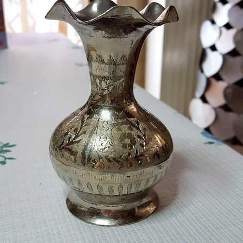 Vintage brass vase used with floral engravings