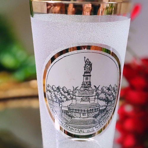 Niederwalddenkmal vintage German ice glass with gold rim