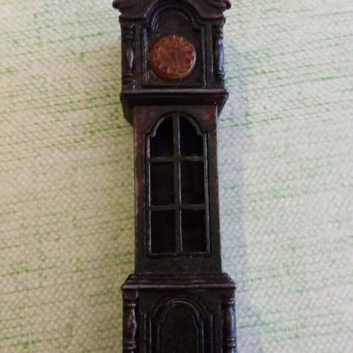Vintage Metal Grandfather Clock Miniature Used, Made in Hong Kong 70s-80s