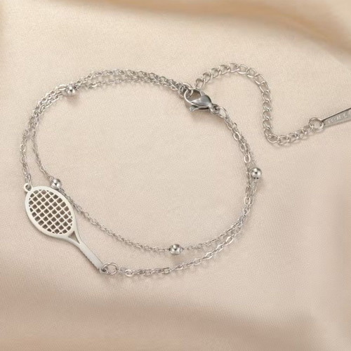 Bracelet with geometric beads and racket, new, 18K gold plated stainless steel