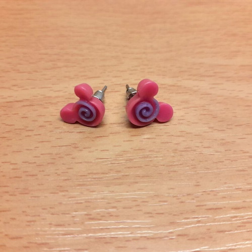 Mickey Mouse stud earrings fuchsia-purple, new, pair