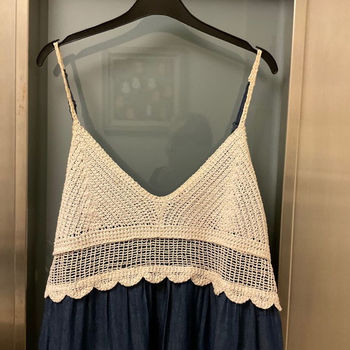Long boho summer dress blue jean color like new, size L