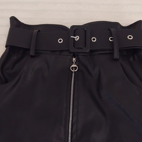 Leather set like new, vest and midi skirt with belt, black