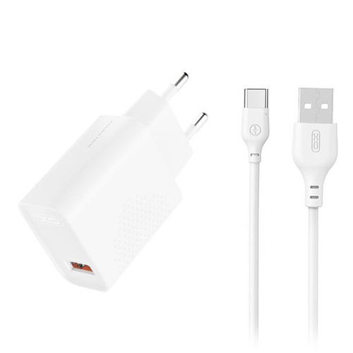 XO L159 Universal USB-A Charger 18W with Detachable USB Type-C Cable White
