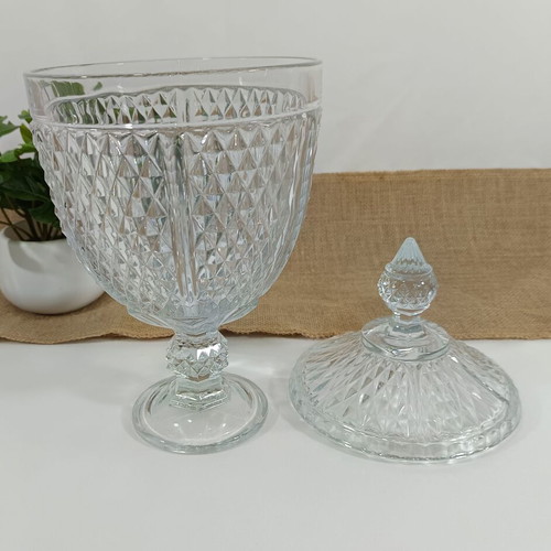 Vintage glass candy jar with lid like new, embossed pattern