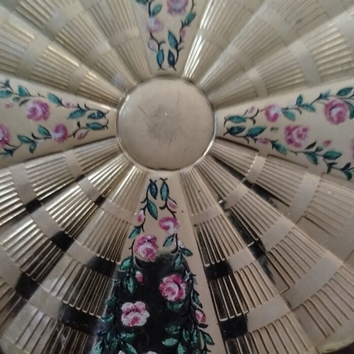 Vintage Powder Compact Mid-Century Floral Enamel