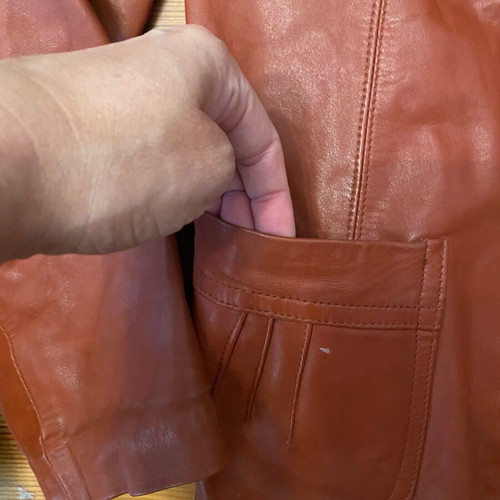 Leather vintage jacket brown large used with lining