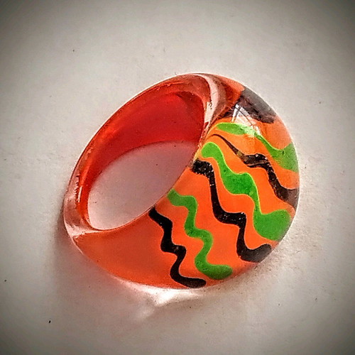Ring made of liquid glass new, size 17, orange