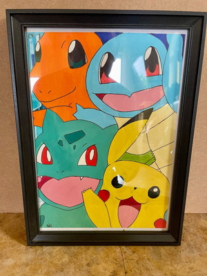 Handmade Pokemon painting in wooden black frame new