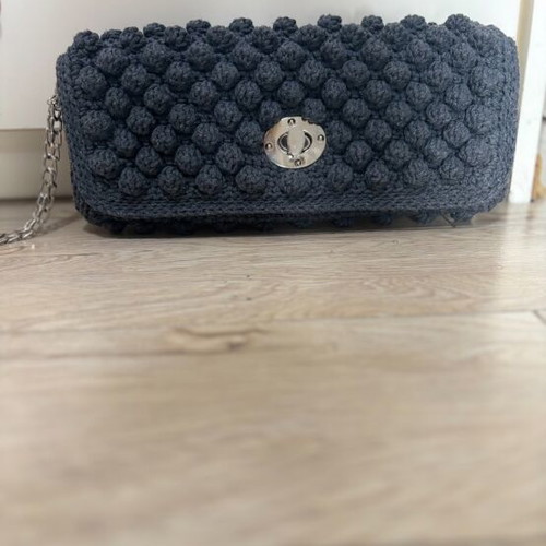 Handmade knitted bag with silver strap new