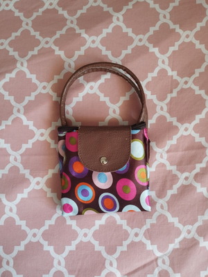 Brown handbag with colorful patterns used, medium size