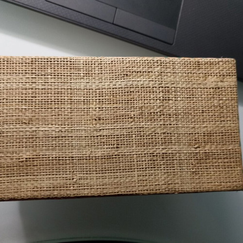 Fabric and straw jewelry box, beige and pink