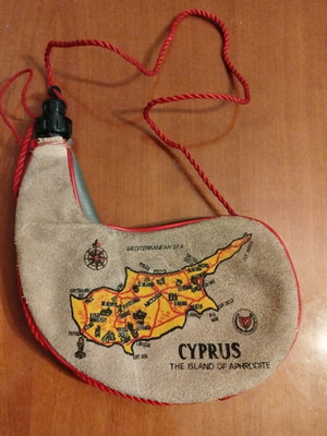Leather bota used with Cyprus map souvenir 1000ml