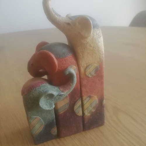 Ceramic elephant set of 3 handmade, Asian origin