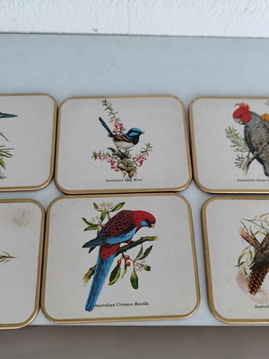 Vintage set of 6 coasters with Australian birds used