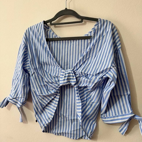 Lynne striped cropped blouse with back tie, like new, size 38