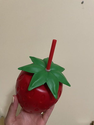 Strawberry cup with straw, new