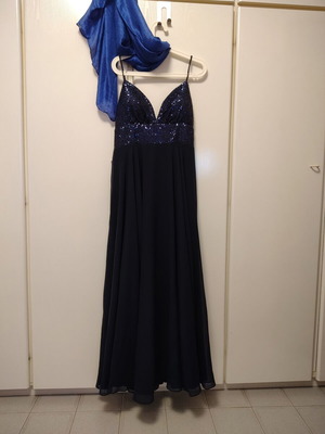 Evening dress royal blue XL with sequined bust and adjustable back