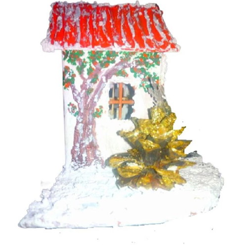 Christmas handmade wooden tabletop decoration with snowy school