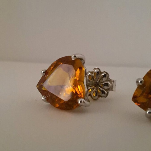 Earrings and pendant set white gold k14 with synthetic topaz heart
