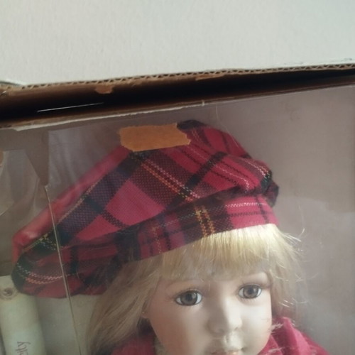 Collector's Choice DanDee Porcelain Doll like new, tartan plaid outfit